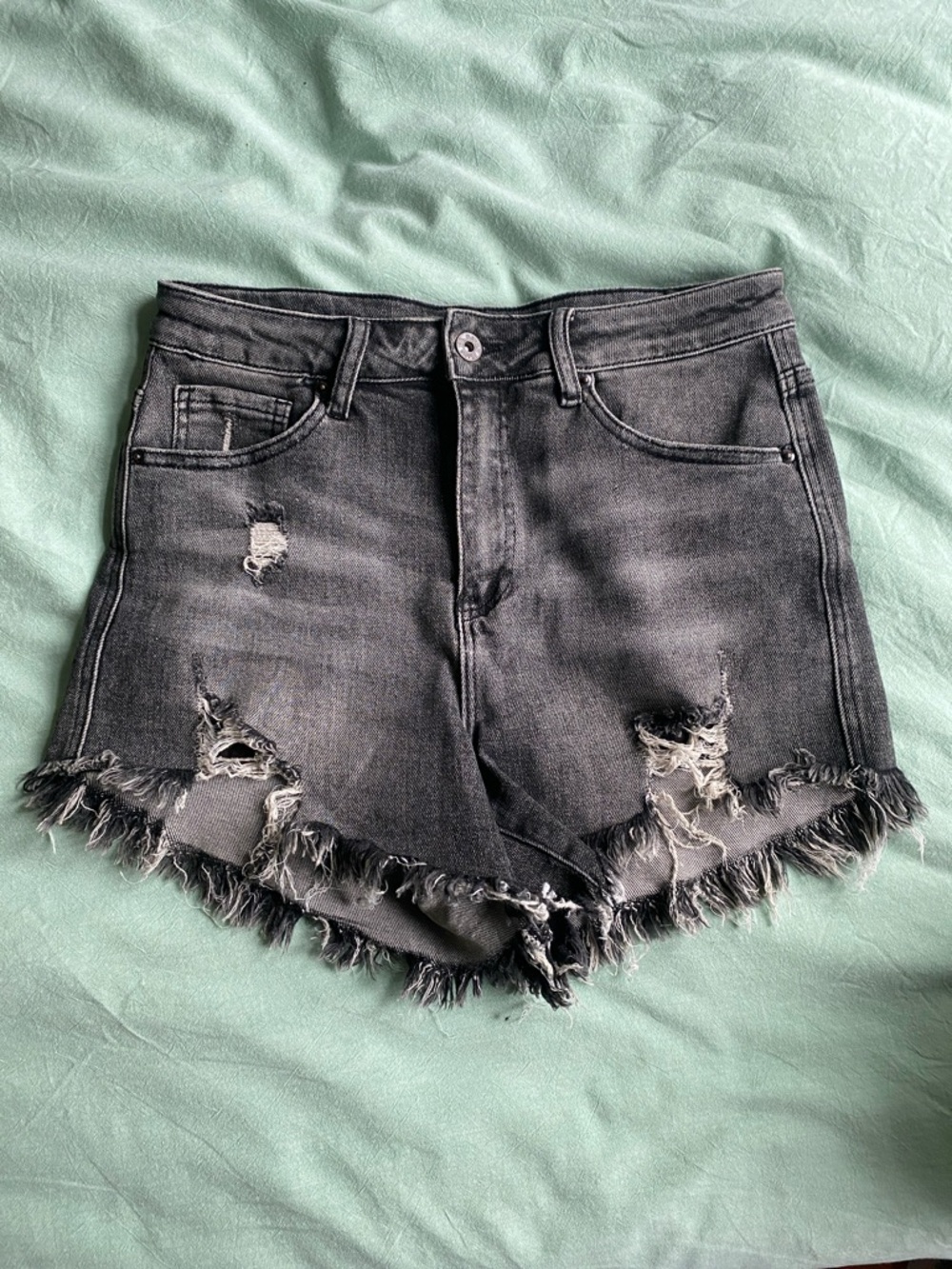 Risen High-Rise Black Frayed Shorts